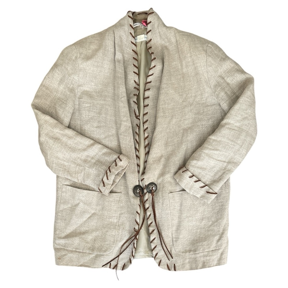Accessory Lady Linen1980s Vintage Southwestern Jacket With Leather Whipstitch